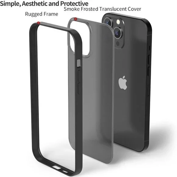 Black Rim Smoke Translucent Case iPhone 12/12 Pro Slim Shockproof Partial Matte - Picture 7 of 8
